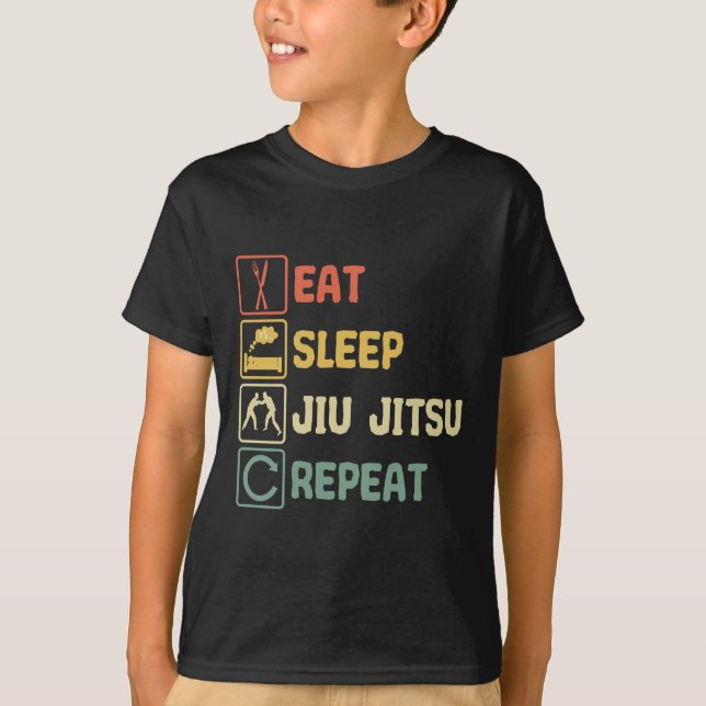 Jiu Jitsu Martial Art Eat Sleep Retro Funny T Shirt (Framsida)