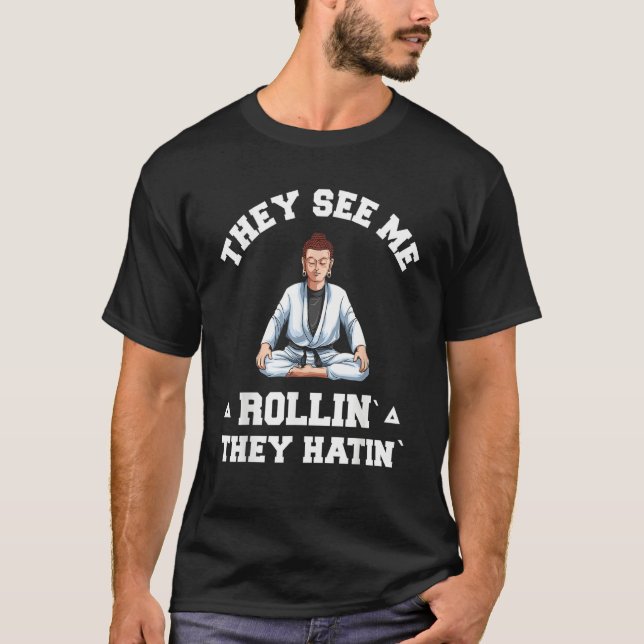 Jiu Jitsu Rollin   BJJ Grappling Buddha T Shirt (Framsida)