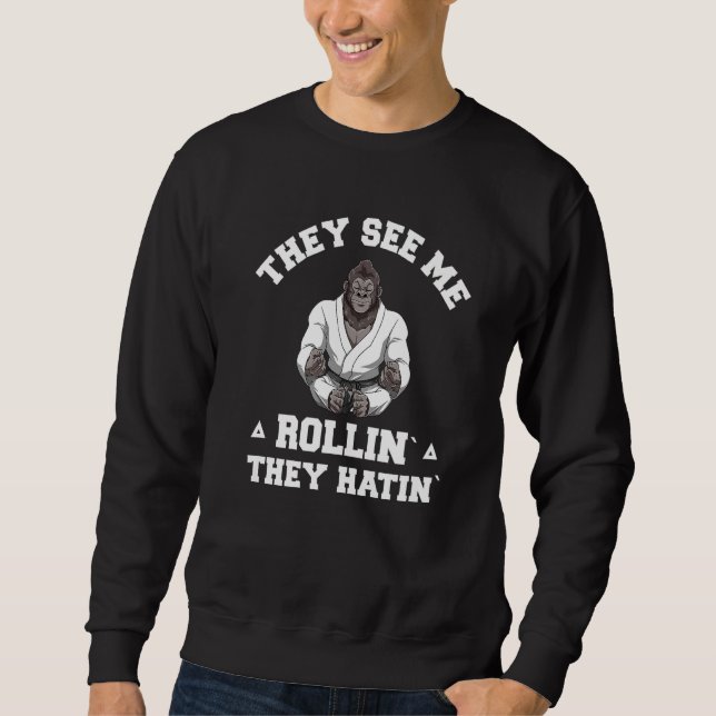 Jiu Jitsu Rollin  BJJ Grappling Gorilla Lång Ärmad Tröja (Framsida)