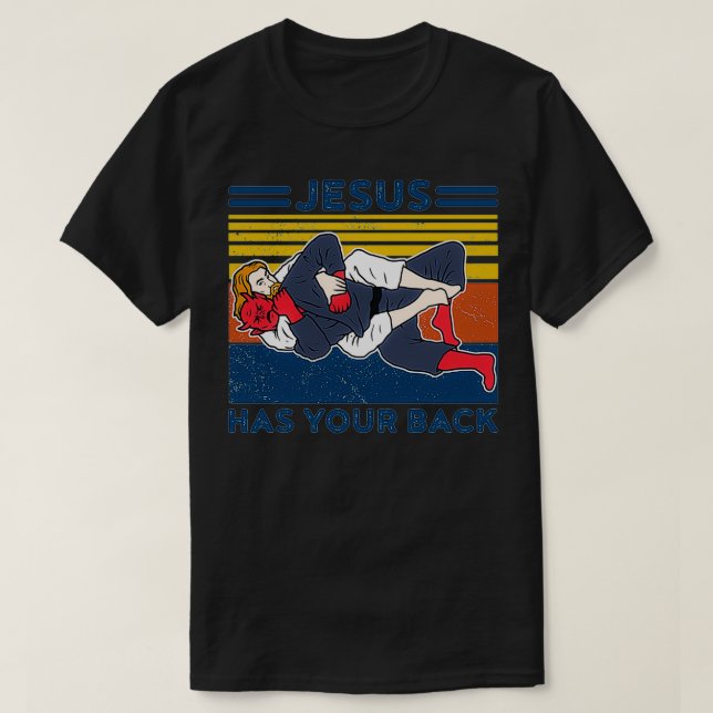 Jiu Jitsu s Jesus Has Your Back Mens BJJ MMA Jujit T Shirt (Design framsida)