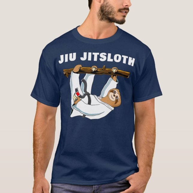 Jiu Jitsu Shirt Sloth Funny Black Bälte Martial T (Framsida)