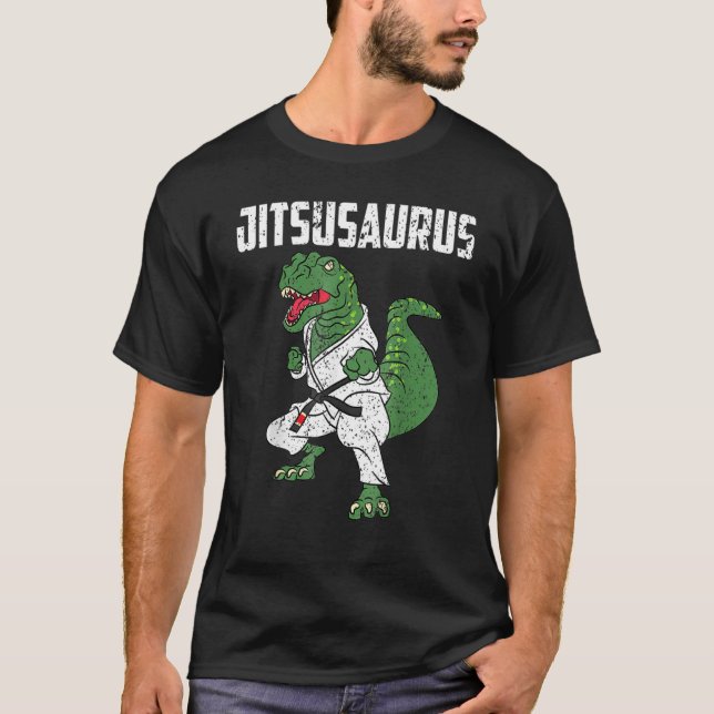 Jiu Jitsu T- Rex Black Bälte Funny för Kid Manar W T Shirt (Framsida)