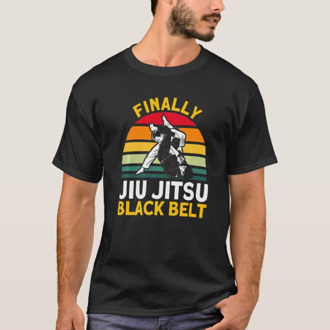Jiu Jitsu Vintage Svart Bälte   T Shirt (Framsida)
