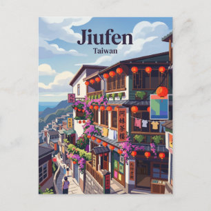 Jiufen Taiwan är en historisk gruvstad på en bergs Vykort