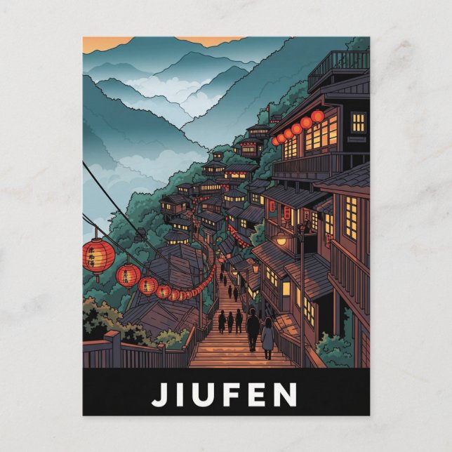 Jiufen Taiwan Evening Vykort (Framsida)