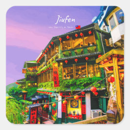 Jiufen, Taiwan - Gammalt Teahus Fyrkantigt Klistermärke