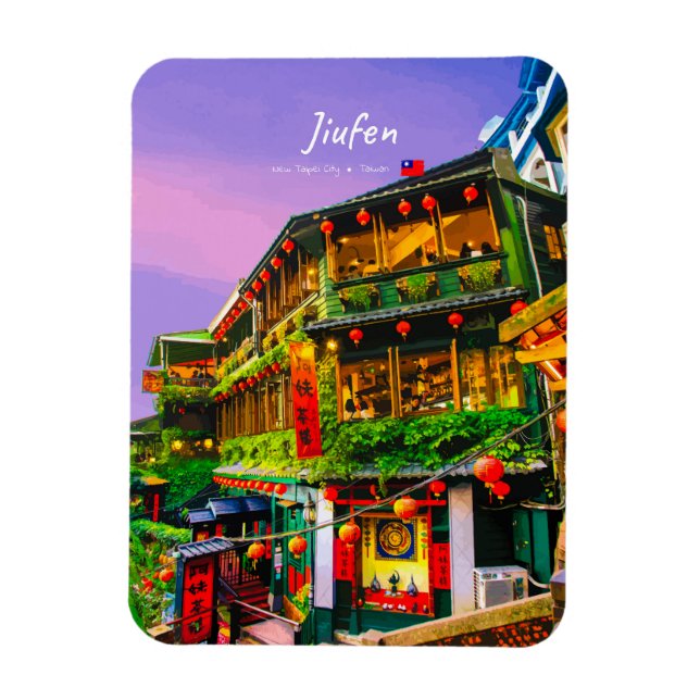 Jiufen, Taiwan - Gammalt tehus rundformat Magnet (Vertikal)