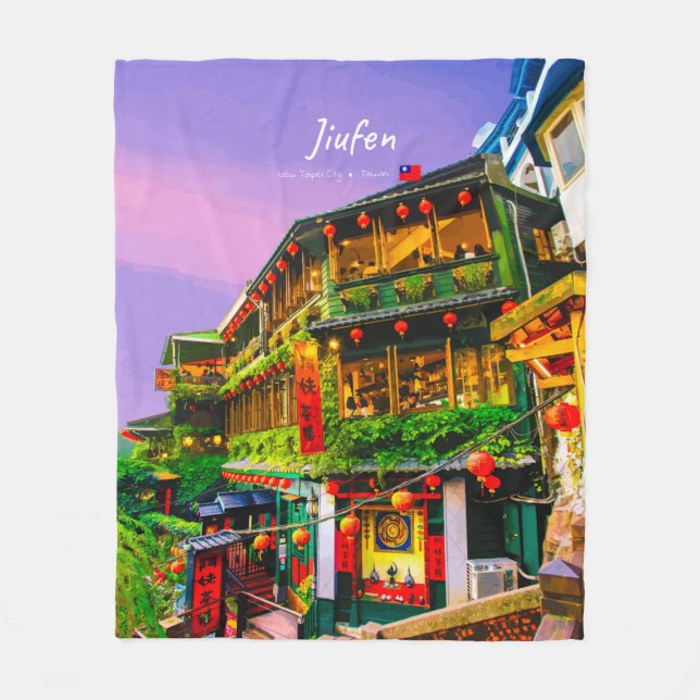 Jiufen, Taiwan - Gammalt Tehuset Fleecefilt (Framsidan)