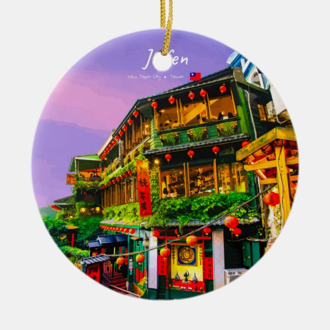 Jiufen, Taiwan - Gammalt Tehuset Julgransprydnad Keramik (Framsidan)