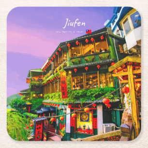 Jiufen, Taiwan - Gammalt Tehuset Underlägg Papper Kvadrat