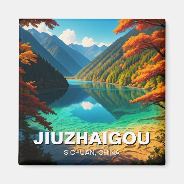 Jiuzhaigou Valley National Park Sichuan China Magnet (Framsidan)