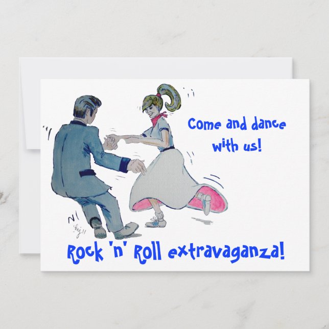 Jive roligt! svänga danssten - och - rulle inbjudningar (Framsida)