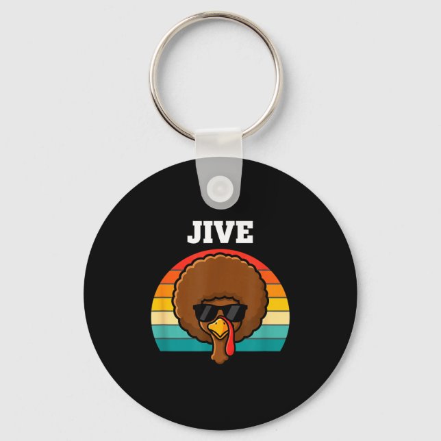 Jive Turkey Afro Retro 70s Thanksgiving Turkey Day Nyckelring (Framsida)