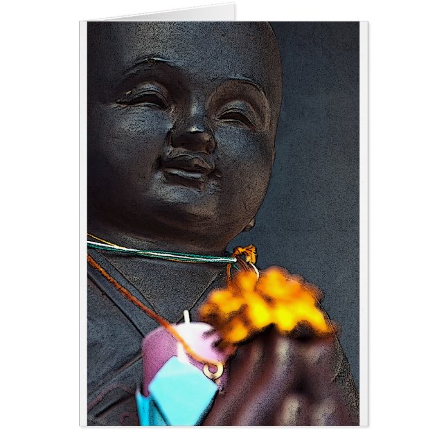 Jizo Buddha med Marigold Offering Hälsningskort (Framsidan)