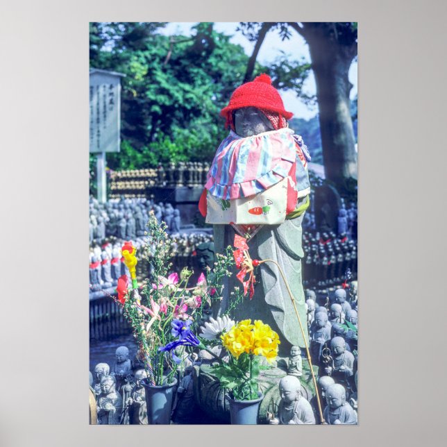 Jizo munk staty med hatt och hatt poster (Framsidan)