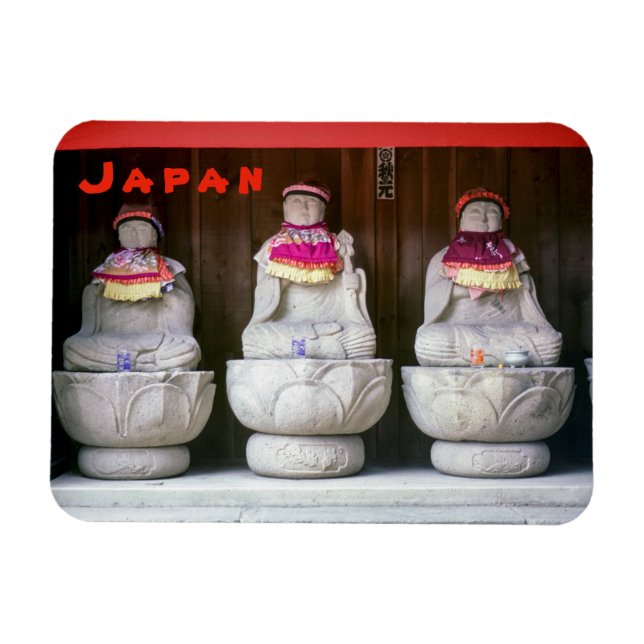 Jizo munk-statyer med hatt och hatt - Japan Magnet (Horisontell)