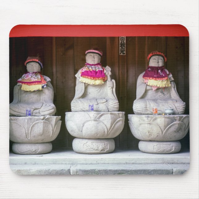 Jizo munk-statyer med hatt och hatt - Japan Musmatta (Framsidan)