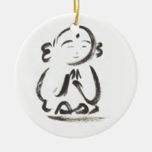 Jizo munken julgransprydnad keramik