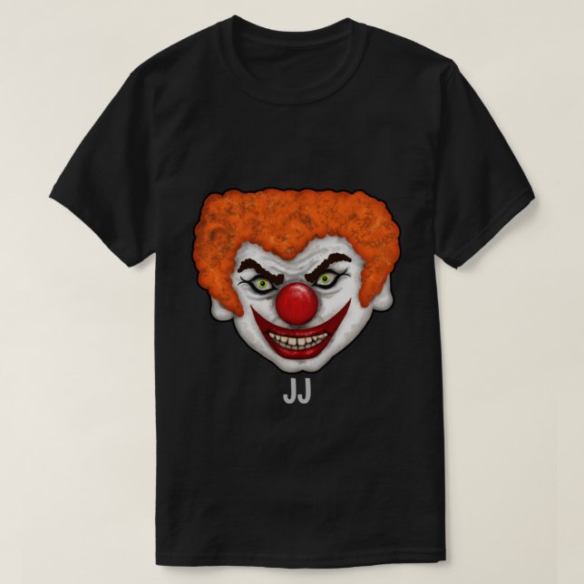 JJ the Creepy Faced Clown | Halloween-Roligt T Shirt (Design framsida)