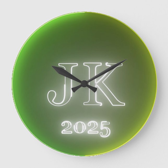 JK 2025 Green Yellow Wall Clock Stor Klocka (Framsida)