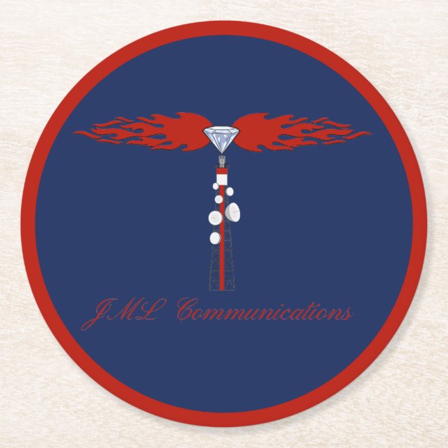 JML Communications Tower Logotyp Underlägg Papper Rund (Framsidan)