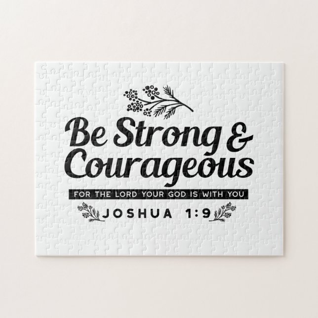 Jo 1:9 Bible Verse-design - vara stark och modig Pussel (Horisontell)