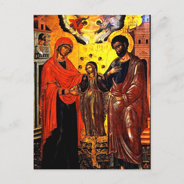 Joachim, Anna och Theotokos av Emmanuel Tzanes Vykort (Framsida)