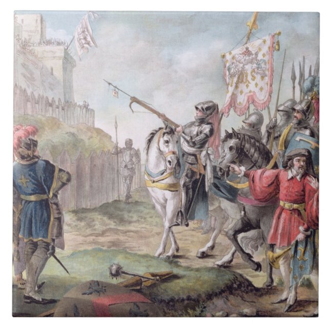 Joan av bågen (1412-31) beställer engelskaet för kakelplatta (Framsidan)