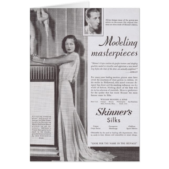 JOAN CRAWFORD med ADRIEN silke gown Hälsningskort (Framsidan)