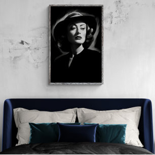 Joan Crawford noir, svartvit utskrift poster