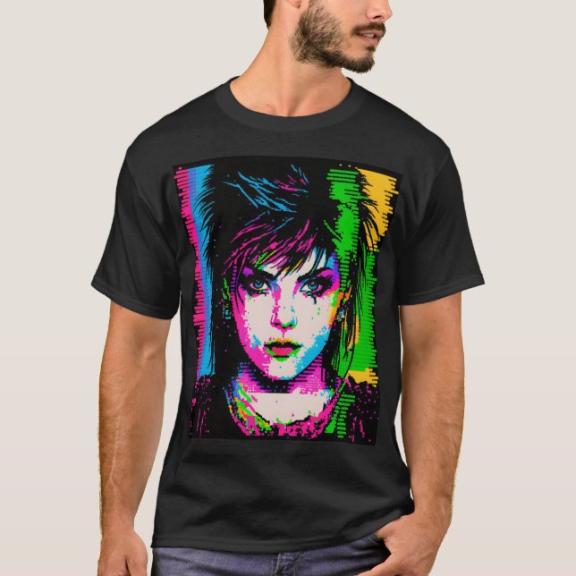 Joan Jett Homage Rainbow Neon Rockstjärna T-Shirt (Framsida)