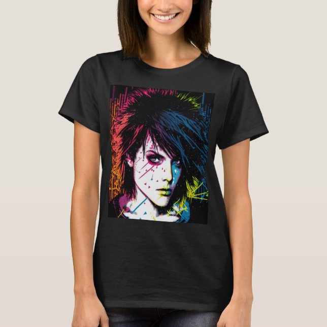 Joan Jett Homage Rockstjärna Rainbow Neon T-Shirt (Framsida)