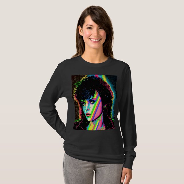 Joan Jett Homage Rockstjärna Rainbow Neon T-Shirt (Hel framsida)