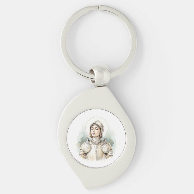 Joan of Arc , Catholic Gifts Swirl Silverfärgad Nyckelring (Framsidan)