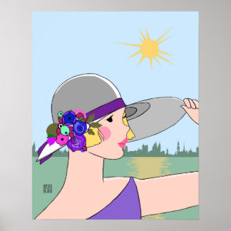 Joanne - Art Deco Porträtt i Lila & Blue Poster