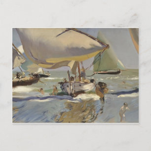 Joaquín Sorolla- Boats på stranden Vykort