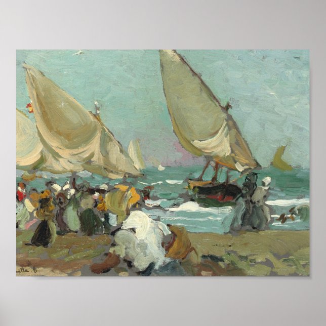 Joaquin Sorolla - Boats på Valencias strand Poster (Framsidan)