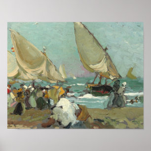 Joaquin Sorolla - Boats på Valencias strand Poster