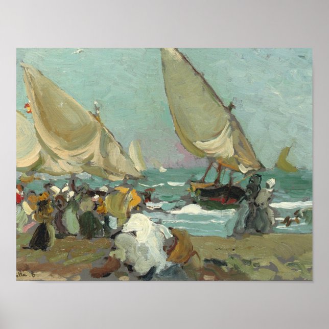 Joaquin Sorolla - Boats på Valencias strand Poster (Framsidan)