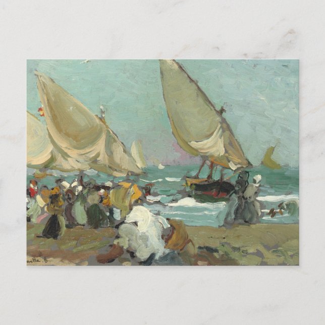 Joaquin Sorolla - Boats på Valencias strand Vykort (Framsida)