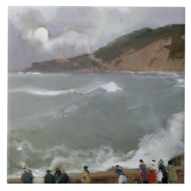 Joaquin Sorolla - Breakwater, San Sebastian Kakelplatta (Framsidan)