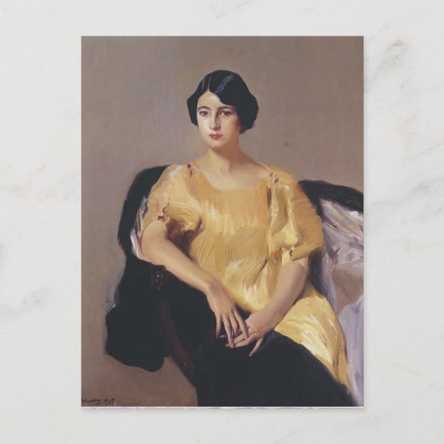 Joaquín Sorolla-Elena i en gult tunic Vykort (Framsida)