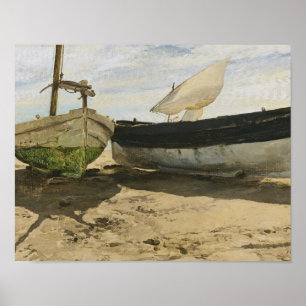 Joaquin Sorolla - Fiskebåtar på stranden Poster