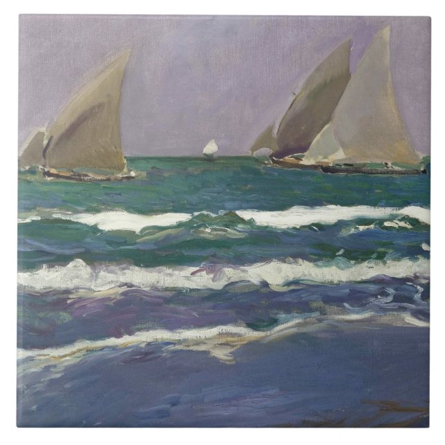 Joaquin Sorolla - Frakt Sails in Sea Kakelplatta (Framsidan)
