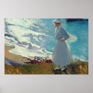 Joaquin Sorolla - Maria på stranden i Biarritz Poster
