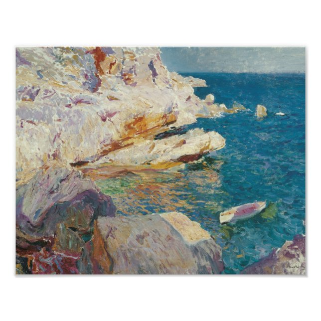 Joaquin Sorolla-Sten i Javea och White Boat Fototryck (Framsidan)