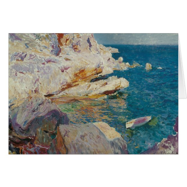 Joaquin Sorolla-Sten i Javea och White Boat Hälsningskort (Framsidan Horizontal)
