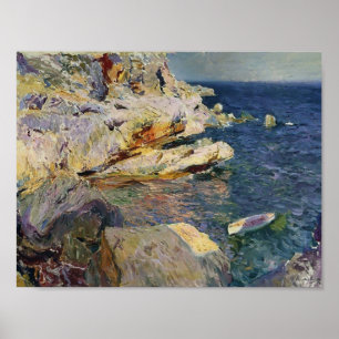 Joaquín Sorolla-Sten och vit båt, Javea Poster