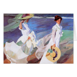 Joaquin Sorolla Women Walking Beach Hälsningskort