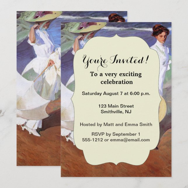 Joaquin Sorolla Women Walking Beach Inbjudningar (Fram/baksida)